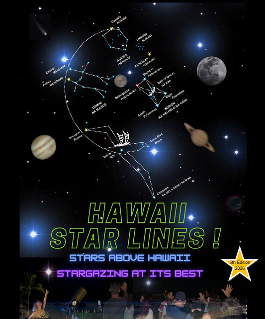 Hawaiʻi Star Lines e-book cover featuring Hawaiian star lines, planets, and Polynesian navigation themes