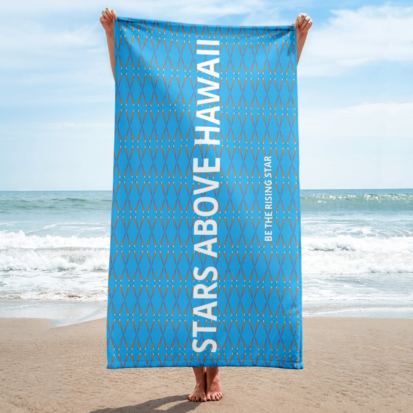 Be the Rising Star Beach / Bath / Gym Towel in Light Blue with Stars Above Hawaii