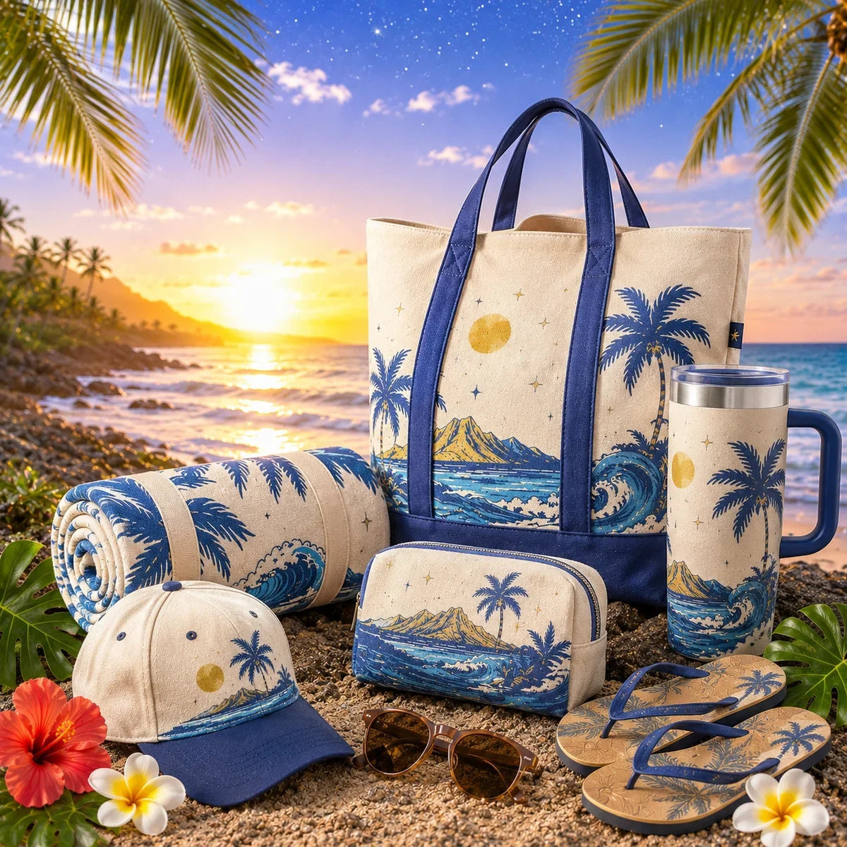 Beach and travel gifts with tote, towel, cap, drinkware and accessories for Hawaiʻi trips