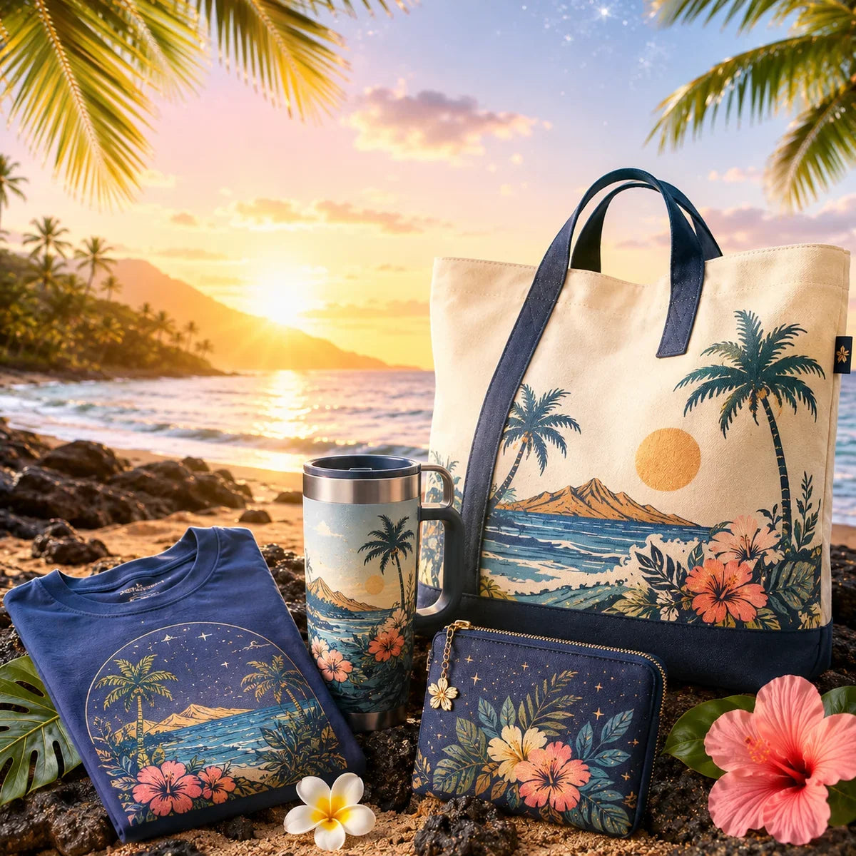 Hawaiʻi-inspired gifts with tropical apparel, tote, drinkware and floral island designs