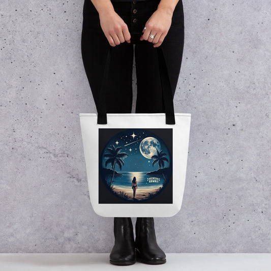 Tote Bag - Woman, Beach, Ocean, Moon and Stars