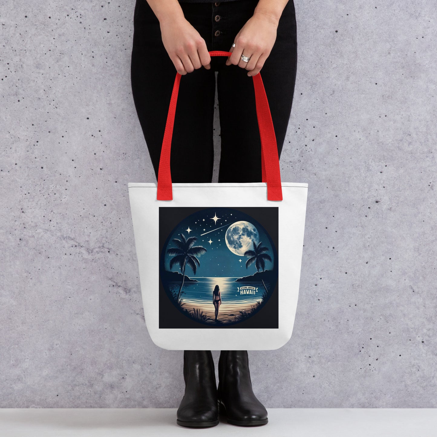 Tote Bag - Woman, Beach, Ocean, Moon and Stars