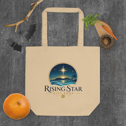 Natural beige Rising Star Gift Shop organic cotton tote bag with new Hawaiʻi-inspired logo