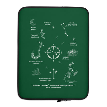 Green Polynesian Star Navigation laptop sleeve shown in 15-inch size
