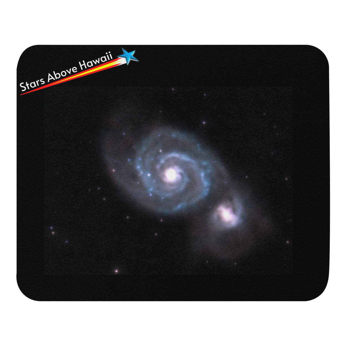 Whirlpool Galaxy astronomy mouse pad featuring deep-space spiral galaxy imagery