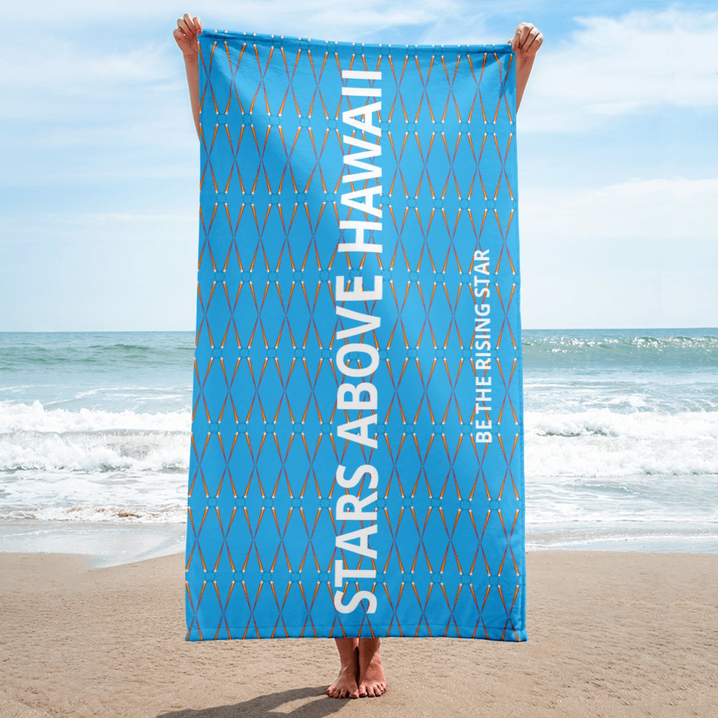 Be the Rising Star Beach / Bath / Gym Towel in Light  Blue with Stars Above Hawaii